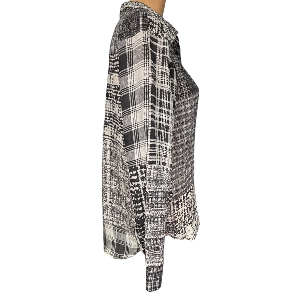 L'Agence Black White Patchwork Plaid Silk Button Front Blouse Size 4 Office - Picture 5 of 8